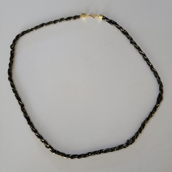 Vintage Black Gold Beaded Twist Necklace 26 Inch Long Sparkle Statement Jewelry - Picture 1 of 10
